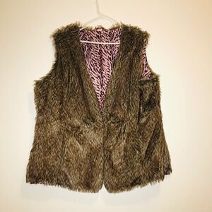 Vintage Dots Y2K Brown Faux Fur Vest Cozy Winter Boho Chic Retro Bratz Size 2X
